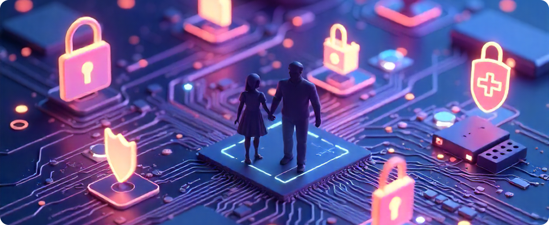People standing on a digital chip