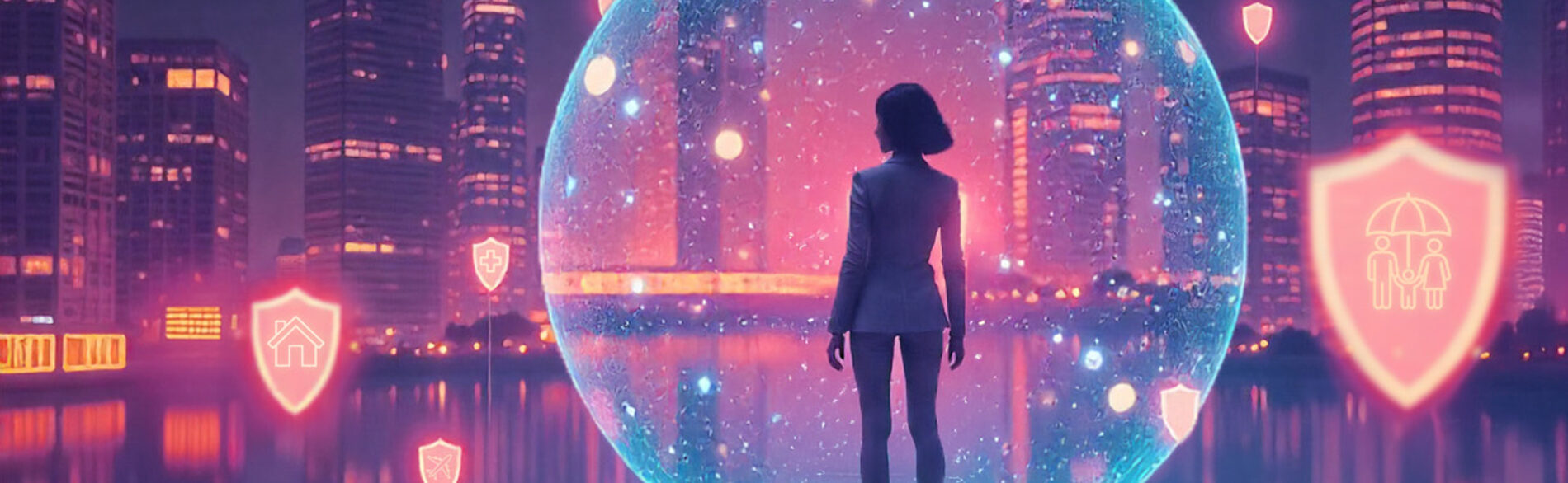 Woman standing in a sphere city
