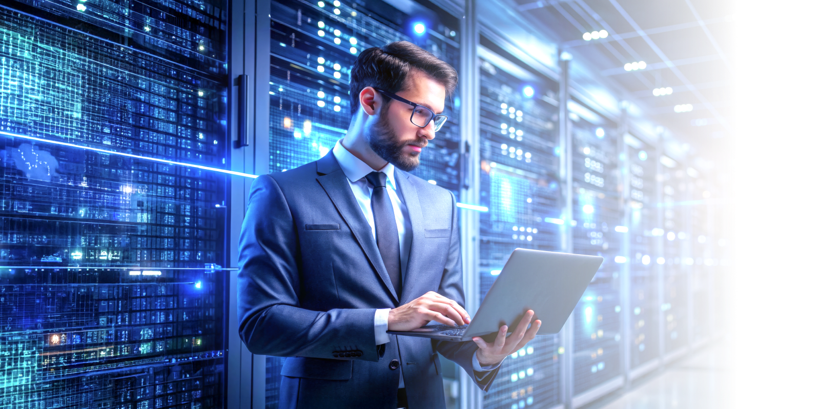 Man in suit in data center