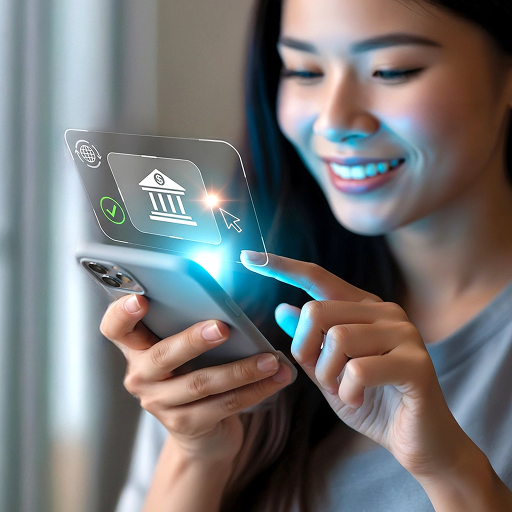 woman checking mobile banking app