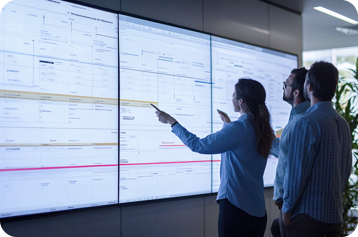 managers analyzing project timeline
