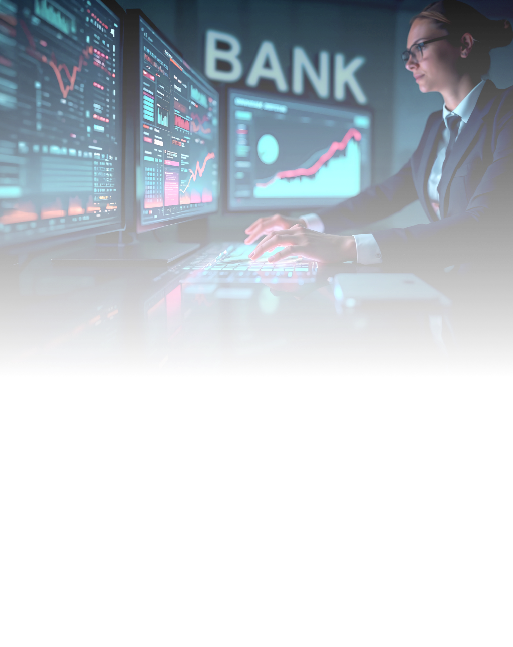 Banking professional monitoring digital technology adoption