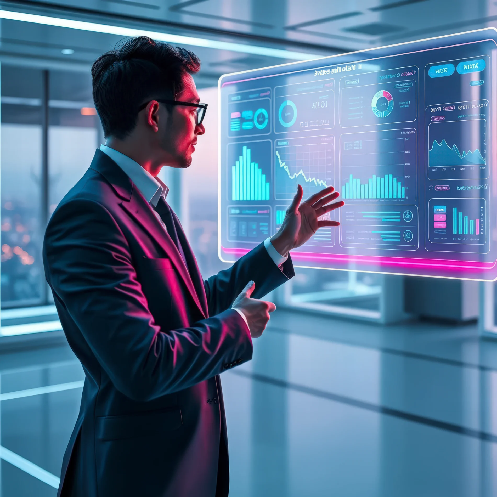 A CEO thinking about enterprise AI roadmap and looking at the screen with charts
