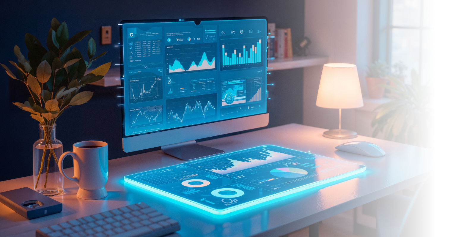 computer and tablet with detailed dashboards for risk assessment
