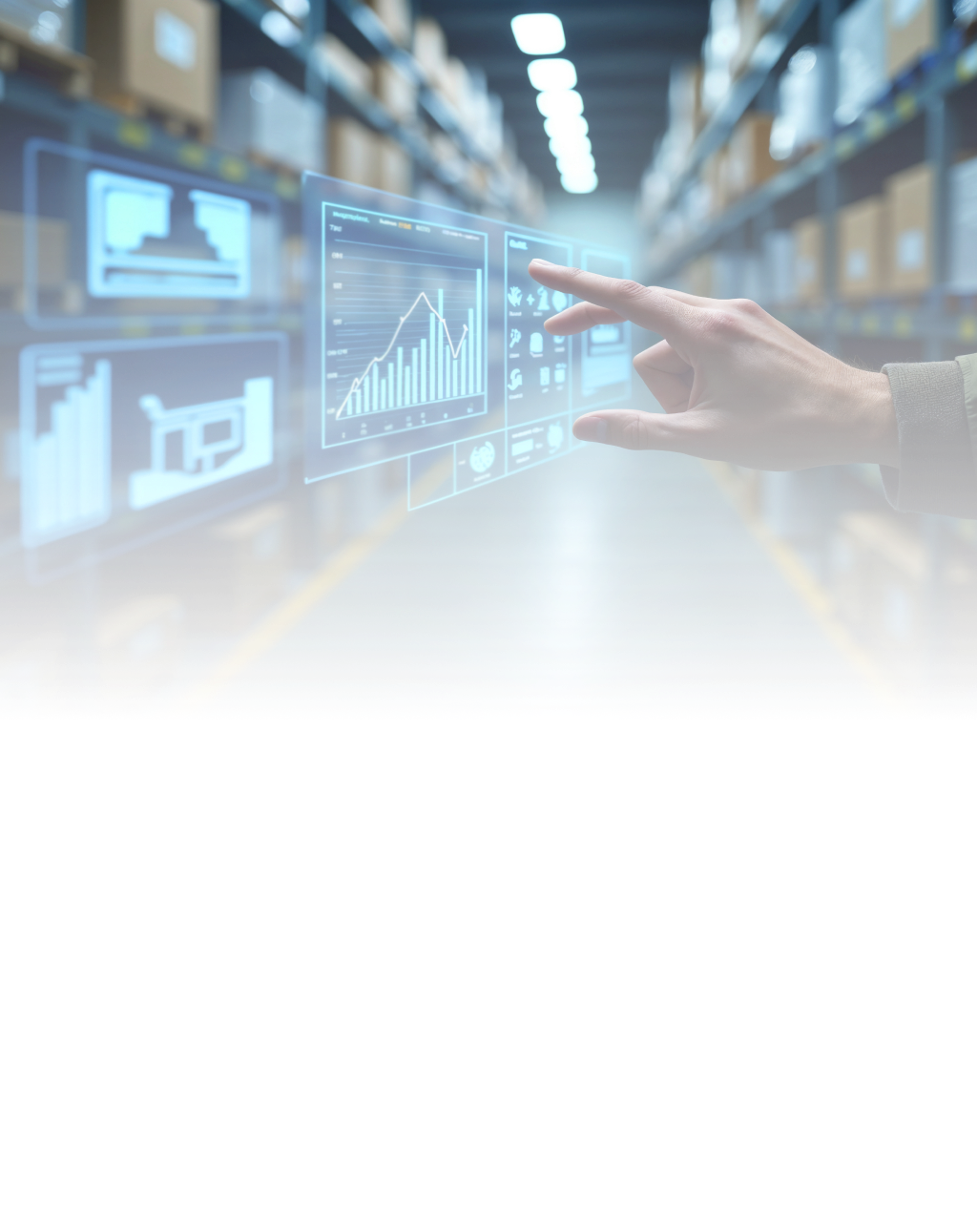 person using a virtual touchscreen in retail warehouse