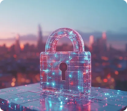 Holographic padlock, representing data protection in insurance software platforms