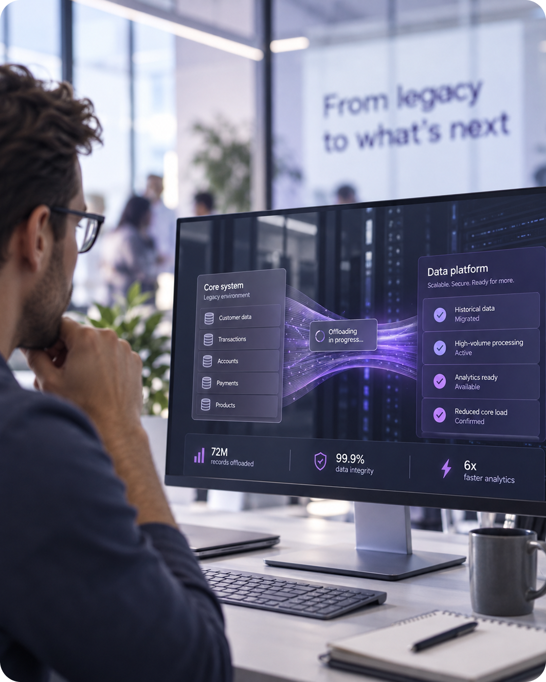 Professional monitoring legacy data offloading to a modern platform