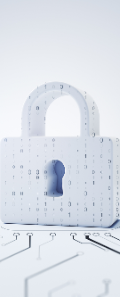 An illustrated padlock icon on a circuit-pattern background