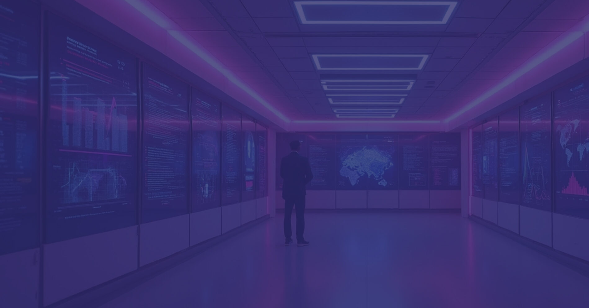 IT specialist monitoring enterprise data systems in digital control room