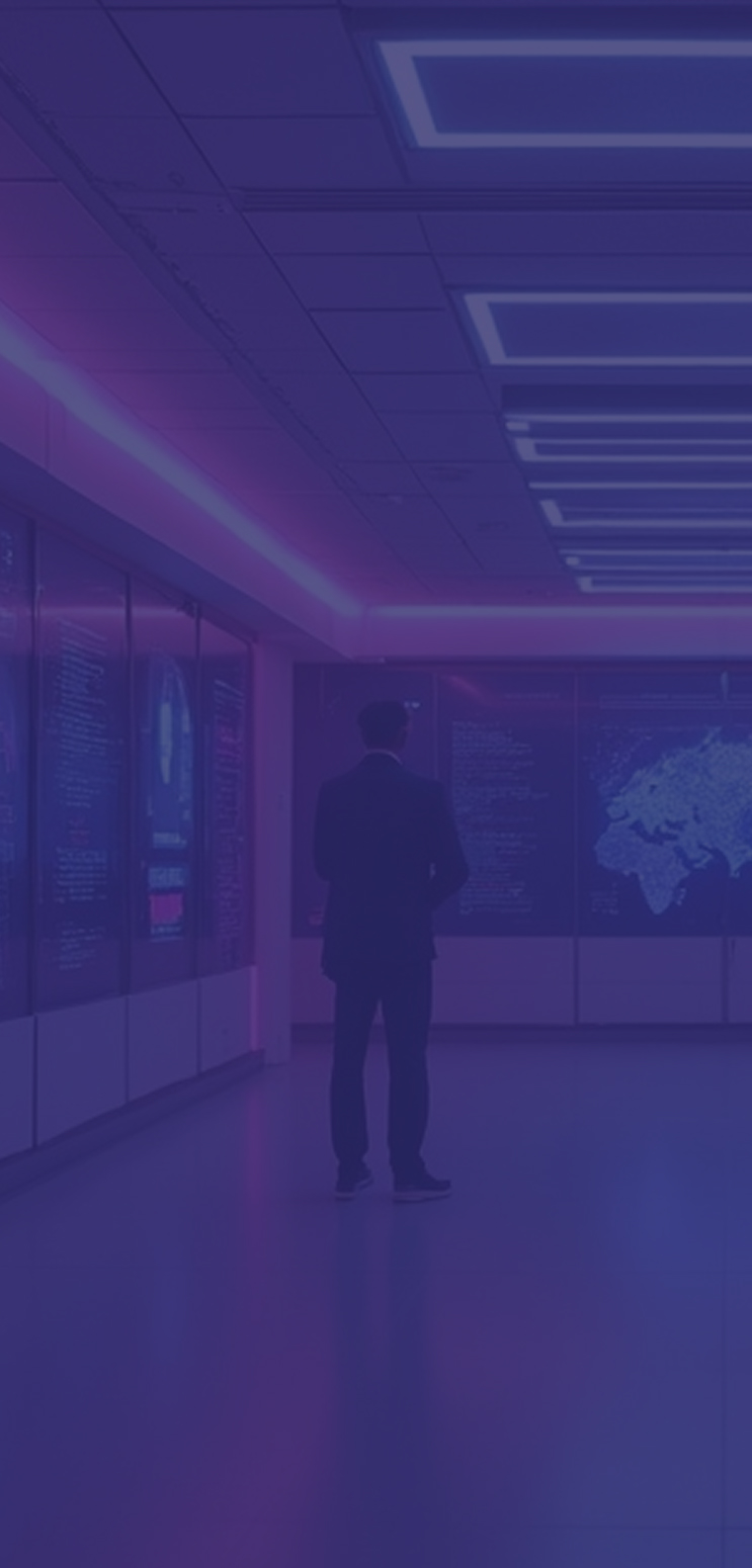 IT specialist monitoring enterprise data systems in digital control room