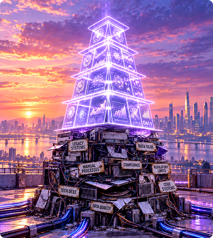 Holographic banking platform rising above legacy systems and technical debt